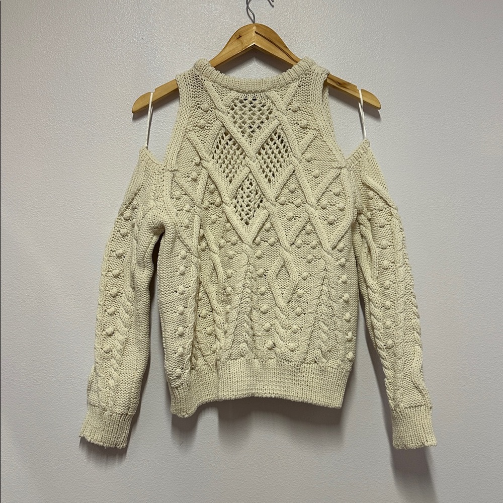 Zara chunky Cable Knit cold Shoulder Sweater in ecru beige small - Picture 7 of 7
